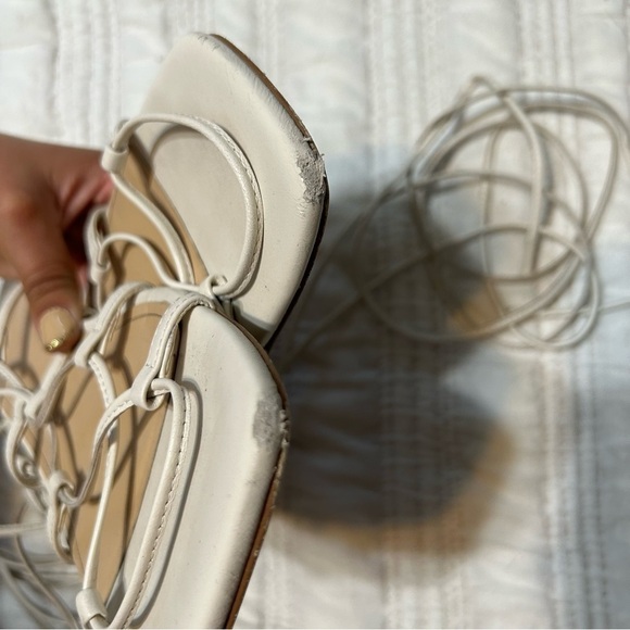 Marc Fisher Mahalia White Leather Square Toe Lace Up Sandals​​ - Picture 2 of 6